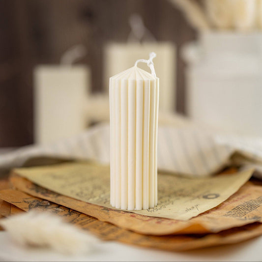 Tall Ribbed Pillar Candle