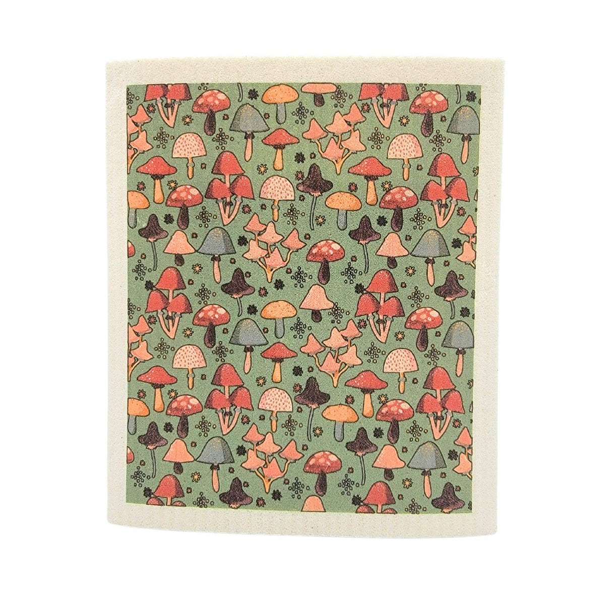Sage Fall Mushroom Pattern Swedish Dishcloth