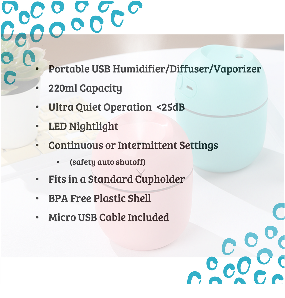 Mini Cool Mist Diffuser & Humidifier – 220 mL